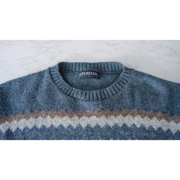 VTG Men Puritan Fair Isle Nordic Wool Blend Knit Sweater L Preppy Cabin Grandpa - Picture 8 of 13